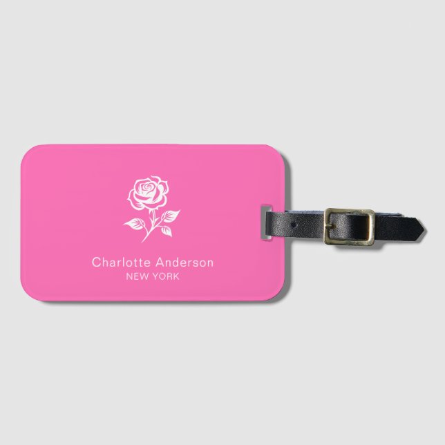 Moderner eleganter Individuelle Name in warmen Ros Gepäckanhänger (Vorderseite (Horizontal))