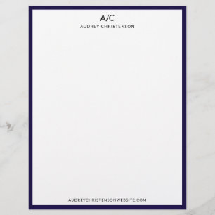 Moderner, eleganter klassischer Monogramm-Navy-Rah Briefbogen