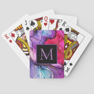 Moderner, eleganter, marbelierter Monogramm-Name Spielkarten