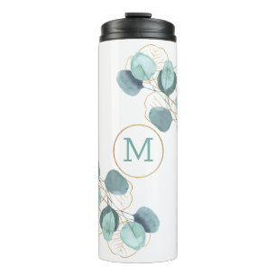 Moderner, eleganter Mit Monogramm Eukalyptus-Goldt Thermosbecher