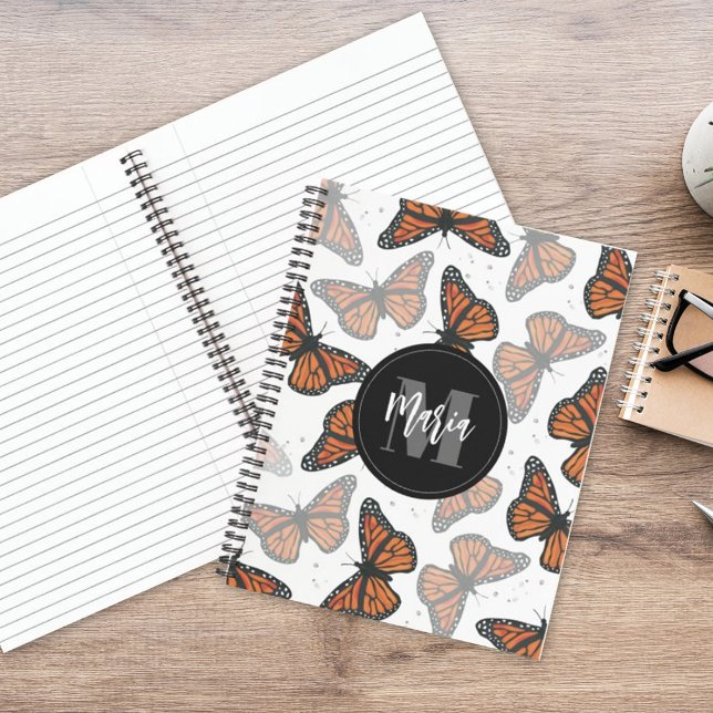 Moderner Eleganter Monarch Butterfly Mit Monogramm Notizbuch (Von Creator hochgeladen)