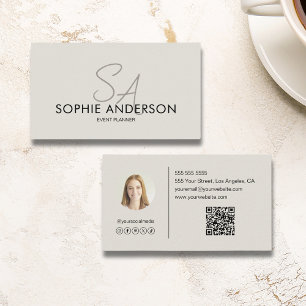 Moderner Eleganter Monogram Foto QR Code Visitenkarte