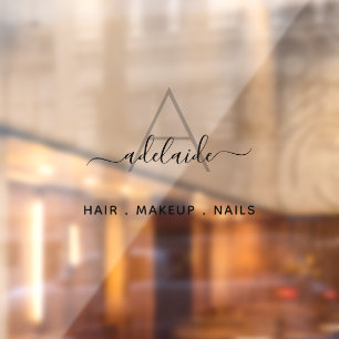 Moderner, eleganter Monogram-Haarstyler Makeup-Kü Fensteraufkleber