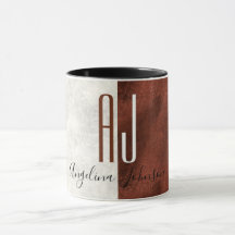 Moderner, eleganter Monogramm-Marmor und Kupferkaf