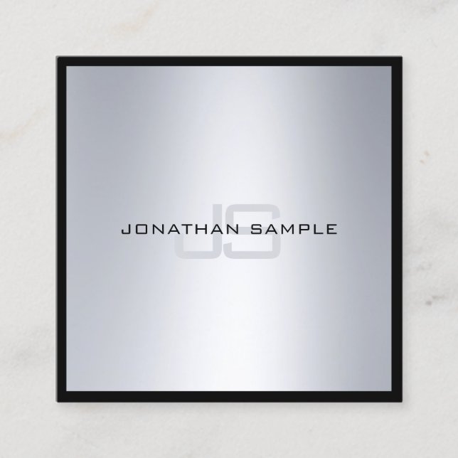 Moderner eleganter Monogrammchic-Silber-Blick Quadratische Visitenkarte (Vorderseite)