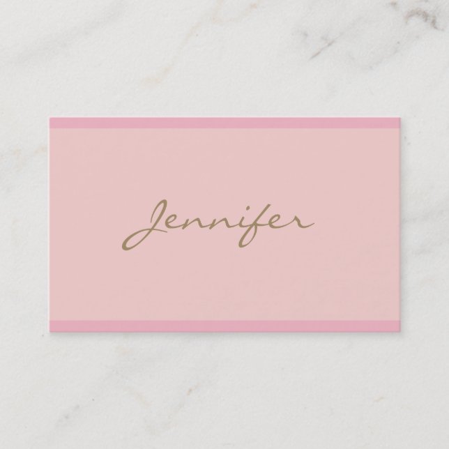 Moderner, eleganter Pink-Gold-Handschrift-Schrifta Visitenkarte (Vorderseite)