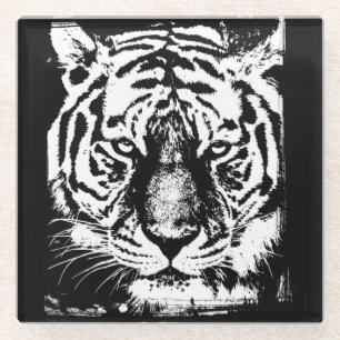 Moderner Eleganter Pop Art Tiger Federführung Vorl Glasuntersetzer