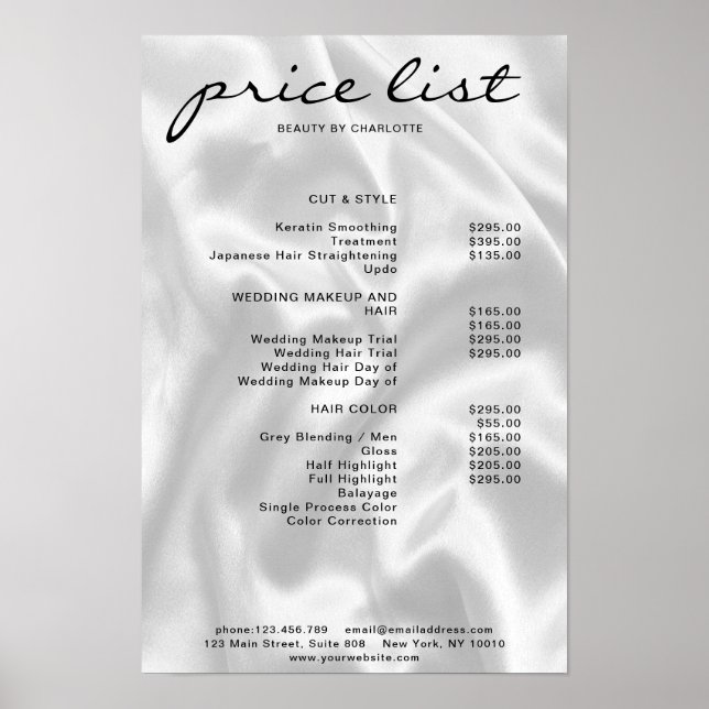 Moderner Eleganter Preisliste Poster (Vorne)
