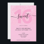 Moderner, eleganter Rosa Glitzer Sweet 16 Einladung<br><div class="desc">Moderner eleganter rosa Glitzer Sweet 16 Einladung. Minimalistisches 16. Geburtstagsgeschmacksmuster mit elegantem Kalligraphie-Schriftart mit handgeschriebenem Skript und einem Buschrosa Glitzer-Funkeln.</div>