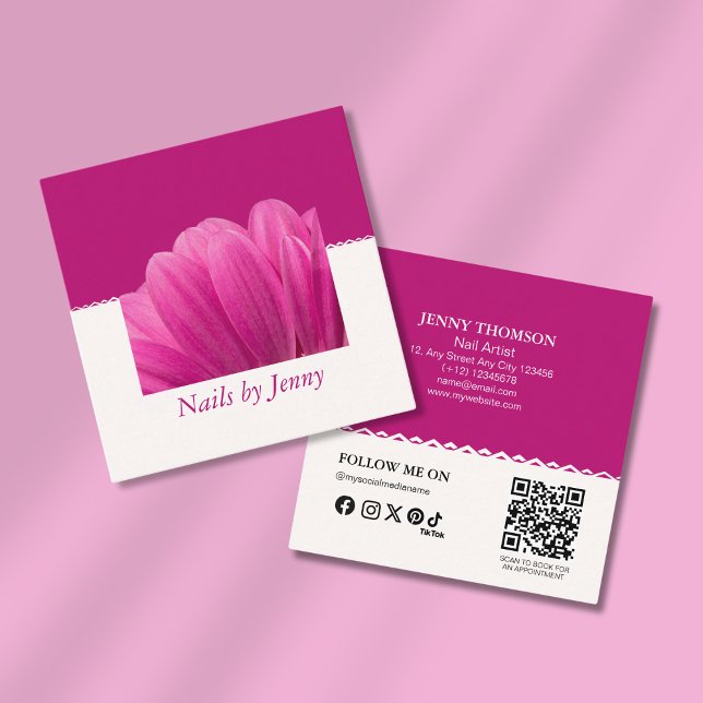 Moderner Eleganter Rosa Weißer Nagelkünstler Quadratische Visitenkarte (Von Creator hochgeladen)