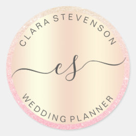 Moderner, eleganter Rose Gold Glitzer Hochzeitspla Runder Aufkleber