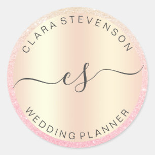 Moderner, eleganter Rose Gold Glitzer Hochzeitspla Runder Aufkleber