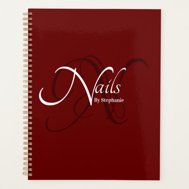 Moderner Eleganter Roter Monogramm Typografie Nail Planer (Vorderseite)