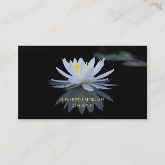 Moderner eleganter Schwarz-Weiß-Lotus Visitenkarte (Vorderseite)