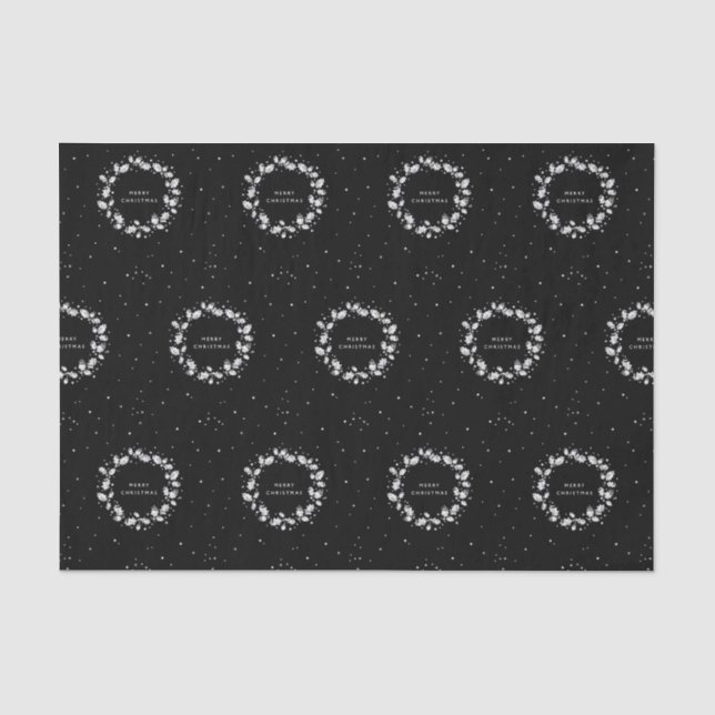 Moderner eleganter Schwarz+Weiß Weihnachtskranz Seidenpapier (Vorderseite)