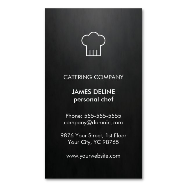 Moderner eleganter Schwarz-weißer Catering-Koch Magnetische Visitenkarte (Vorderseite Vertikal)