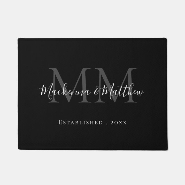 Moderner eleganter Schwarz-weißer Name des Monogra Fußmatte (Vorderseite)