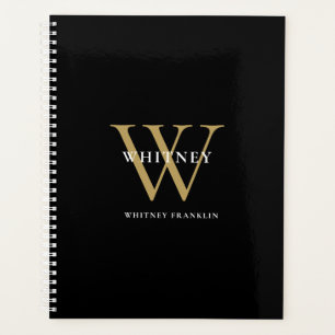 Moderner Eleganter Schwarzer Gold-Monogramm-Name-T Planer