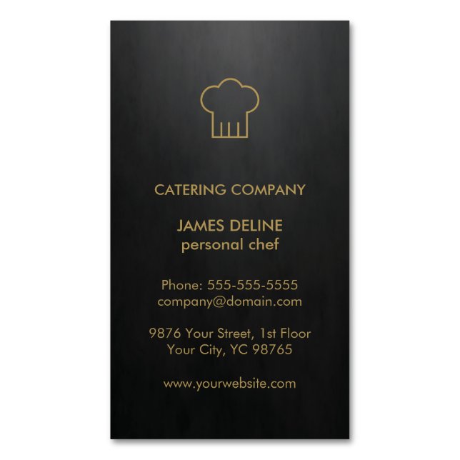 Moderner eleganter schwarzer GoldCatering-Koch Magnetische Visitenkarte (Vorderseite Vertikal)