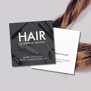 Moderner eleganter schwarzer u. weißer Friseur Quadratische Visitenkarte