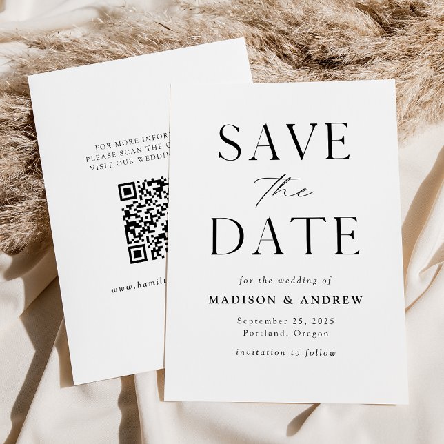 Moderner eleganter schwarzer und weißer QR-Code Save The Date (Von Creator hochgeladen)