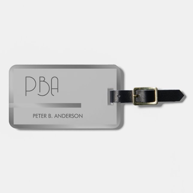 Moderner, eleganter Silbermetallischer mit Monogra Gepäckanhänger (Vorderseite horizontal)