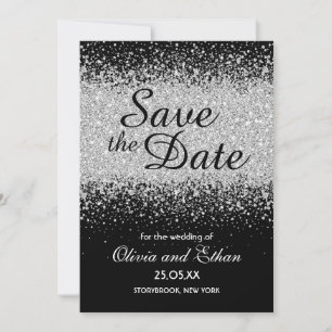Moderner eleganter silberner Glitzer auf Schwarzem Save The Date