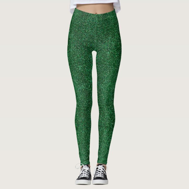 Moderner Eleganter Smaragdgrüner Glitzer Sparkle G Leggings (Vorderseite)