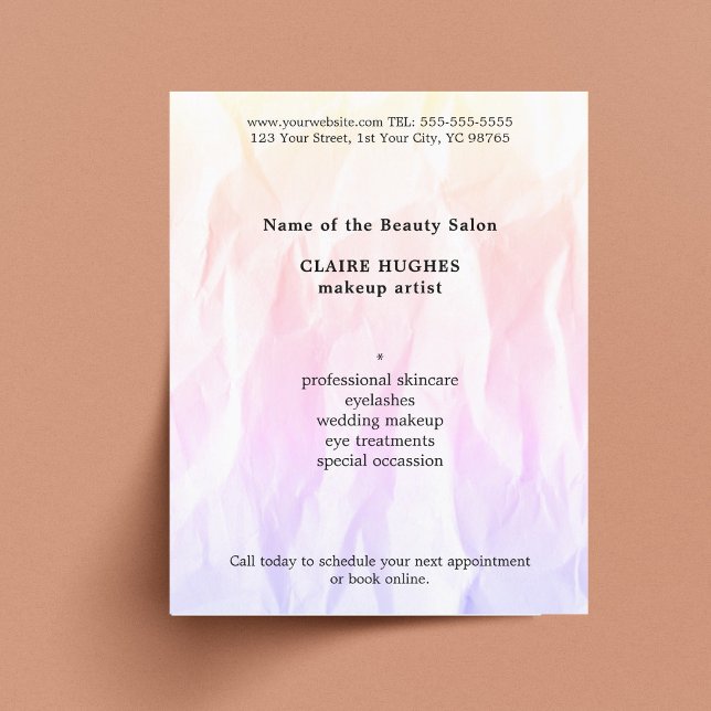 Moderner eleganter Textur-hellrosa Makeup-Künstler Flyer (Von Creator hochgeladen)