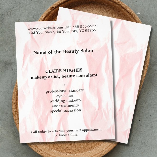 Moderner eleganter Textur-hellrosa Makeup-Künstler Flyer (Von Creator hochgeladen)