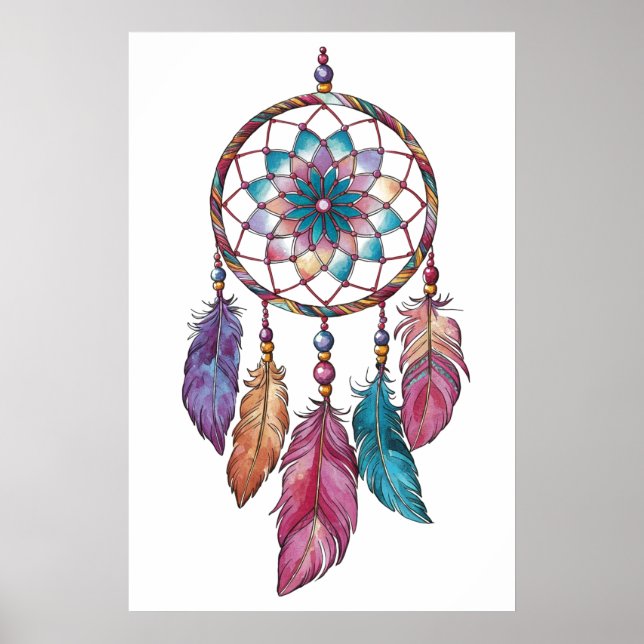 Moderner, eleganter Wasserfarbenboho-Träumer Poster (Vorne)