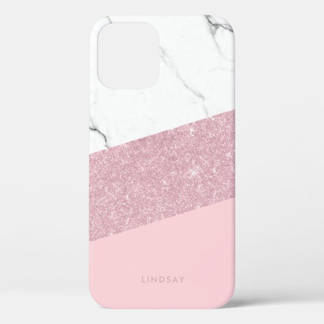 Moderner, eleganter weißer Marmor und Rose Gold Gl Case-Mate iPhone Hülle (Rückseite)