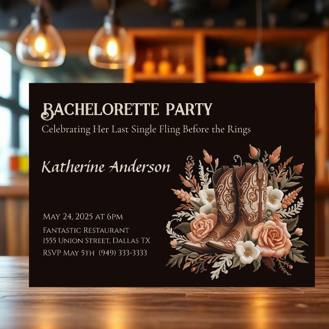 Moderner Eleganter Western - Blume Einladung (Bachelorette Country Western- Flowers Invitation)