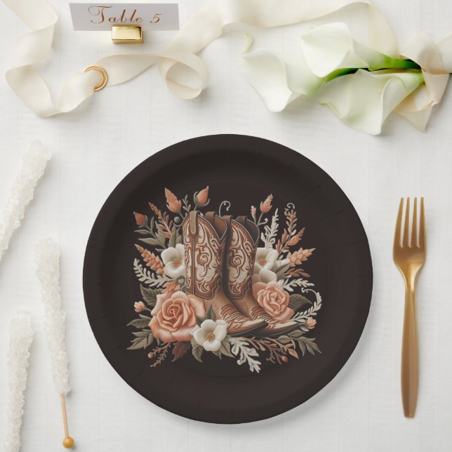 Moderner Eleganter Western - Blume Pappteller (Hochzeit)