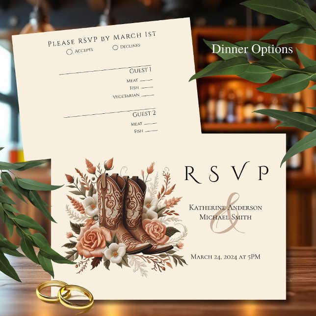 Moderner Eleganter Western - Blume RSVP Karte (Modern Elegant Country Western- Flowers RSVP Card Cowboy boots)