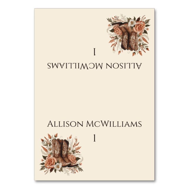 Moderner Eleganter Western - Blume Tischnummer (Vorderseite)