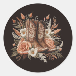 Moderner Eleganter Western - Blume und Stiefel Runder Aufkleber