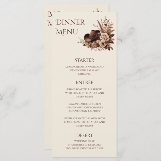 Moderner Eleganter Western - Blumen Menükarte (Vorne/Hinten)