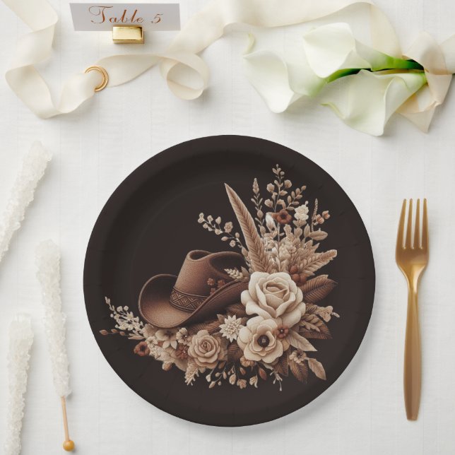 Moderner Eleganter Western - Blumen Pappteller (Hochzeit)