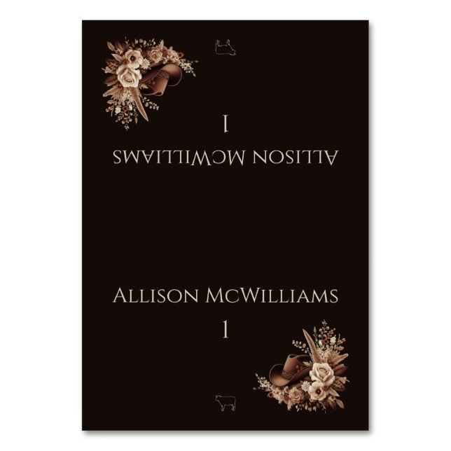 Moderner Eleganter Western - Blumenmeatensymbol Tischnummer (Vorderseite)