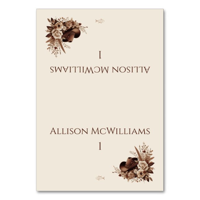 Moderner Eleganter Western - Blütenfisch Tischnummer (Vorderseite)