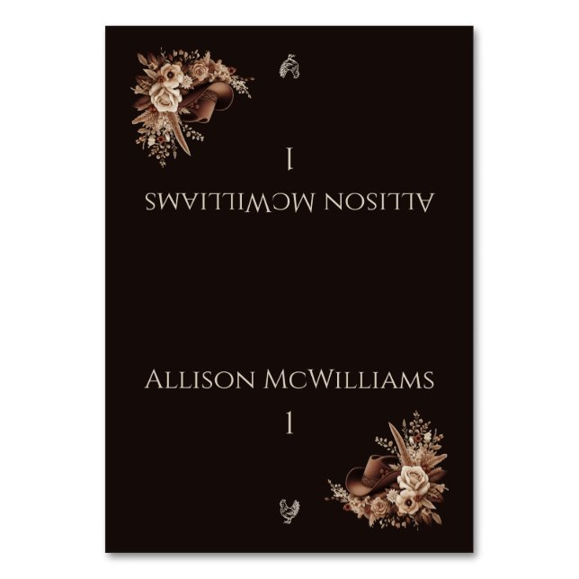 Moderner, eleganter Western - Geflügel Tischnummer (Vorderseite)