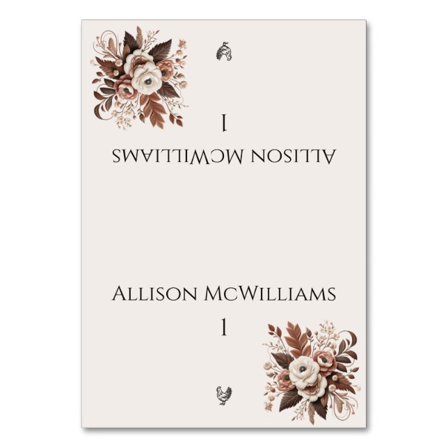 Moderner, eleganter Western - Geflügel Tischnummer (Vorderseite)