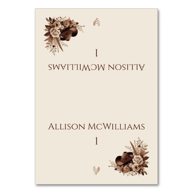 Moderner, eleganter Western - Geflügel Tischnummer (Vorderseite)