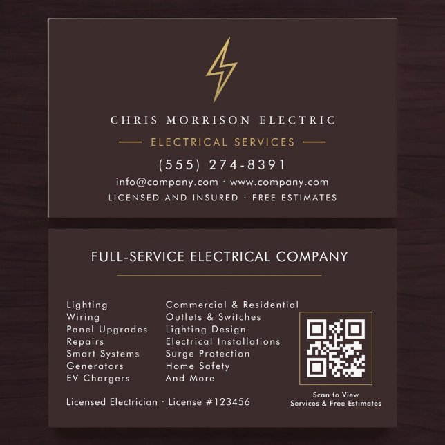 Moderner Elektrikerfirmen-Vertragspartner QR-Code Visitenkarte (Von Creator hochgeladen)