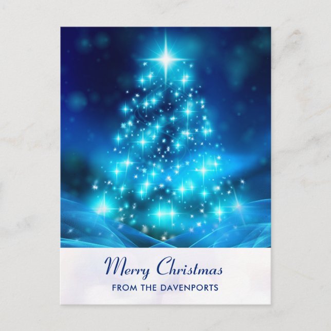 Moderner elektrischer Blauer Weihnachtsbaum Urlaub Postkarte (Vorderseite)