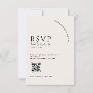 Moderner Elfenbein-Editorial-QR-Code-Hochzeits-RSV RSVP Karte