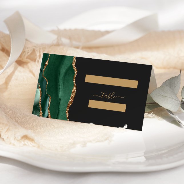 Moderner Emerald Green Gold Agate Wedding Table Platzkarte (Von Creator hochgeladen)