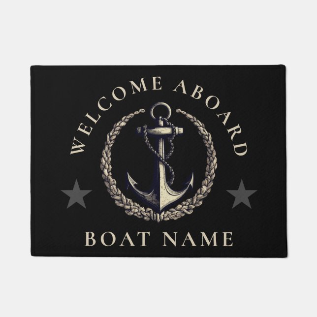 Moderner Empfang an Bord Schiff Name Anker Fußmatte (Vorderseite)