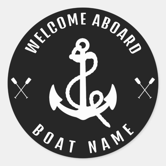 Moderner Empfang an Bord Schiff Name Anker Runder Aufkleber (Vorderseite)